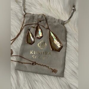 Kendra Scott Rose Gold Brown Mother of Pearl Carole Necklace & Caroline Earrings